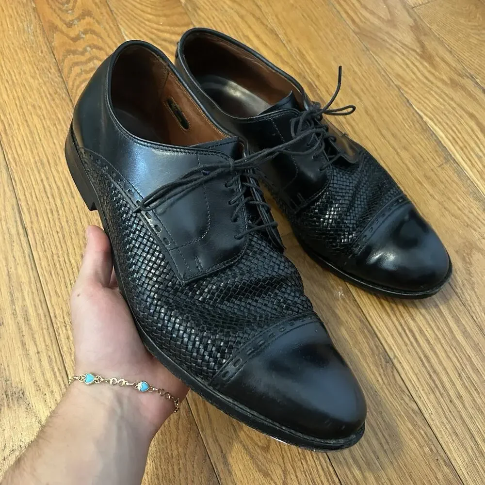 Allen Edmonds New Orleans Woven Black Leather Oxford Shoes Size 12